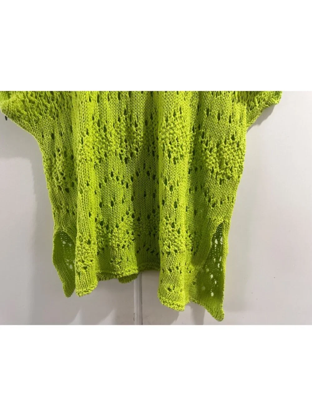 Zara Crochet Open Knit Tunic Top Womens M-L Green Asymmetrical Cover-Up Beach